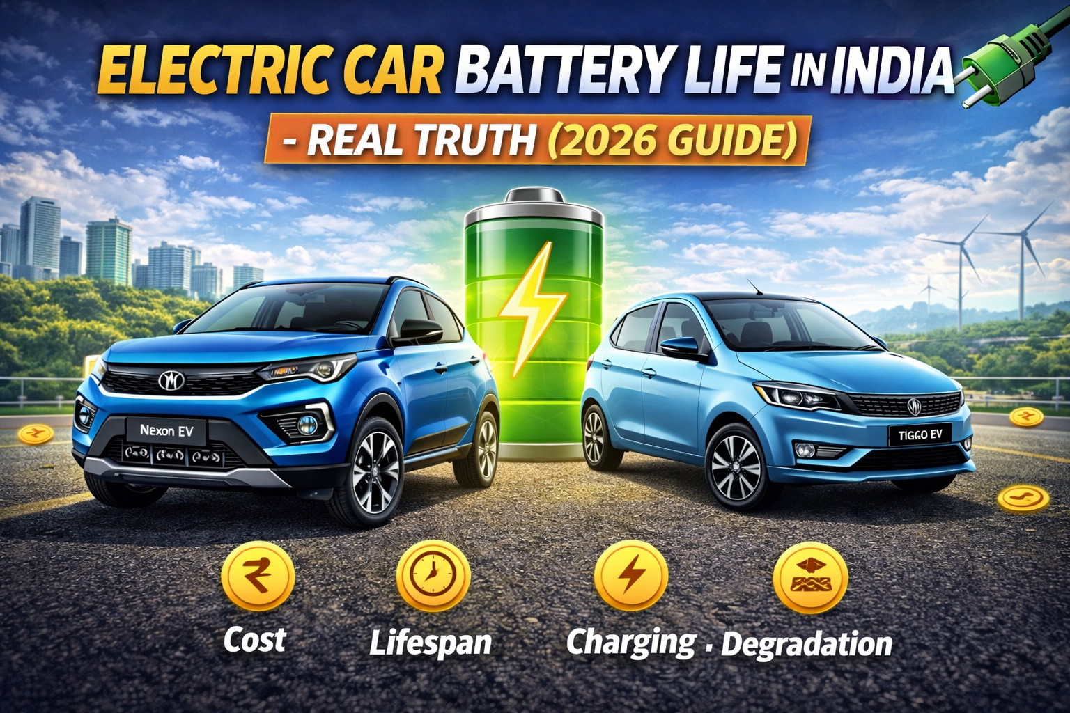 Electric car battery life in India showing EV battery lifespan and degradation 2026 guide